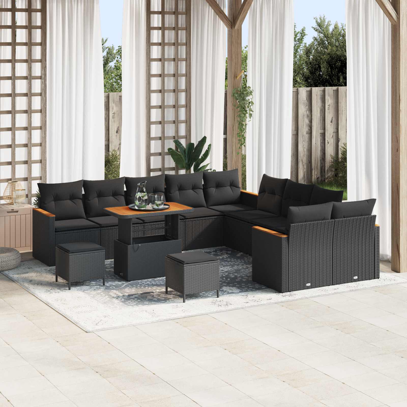 Garden Sofa Set with Cushion 13 pcs Black Poly Rattan