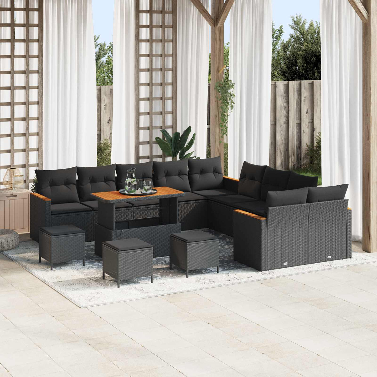 Garden Sofa Set with Cushion 14 pcs Black Poly Rattan