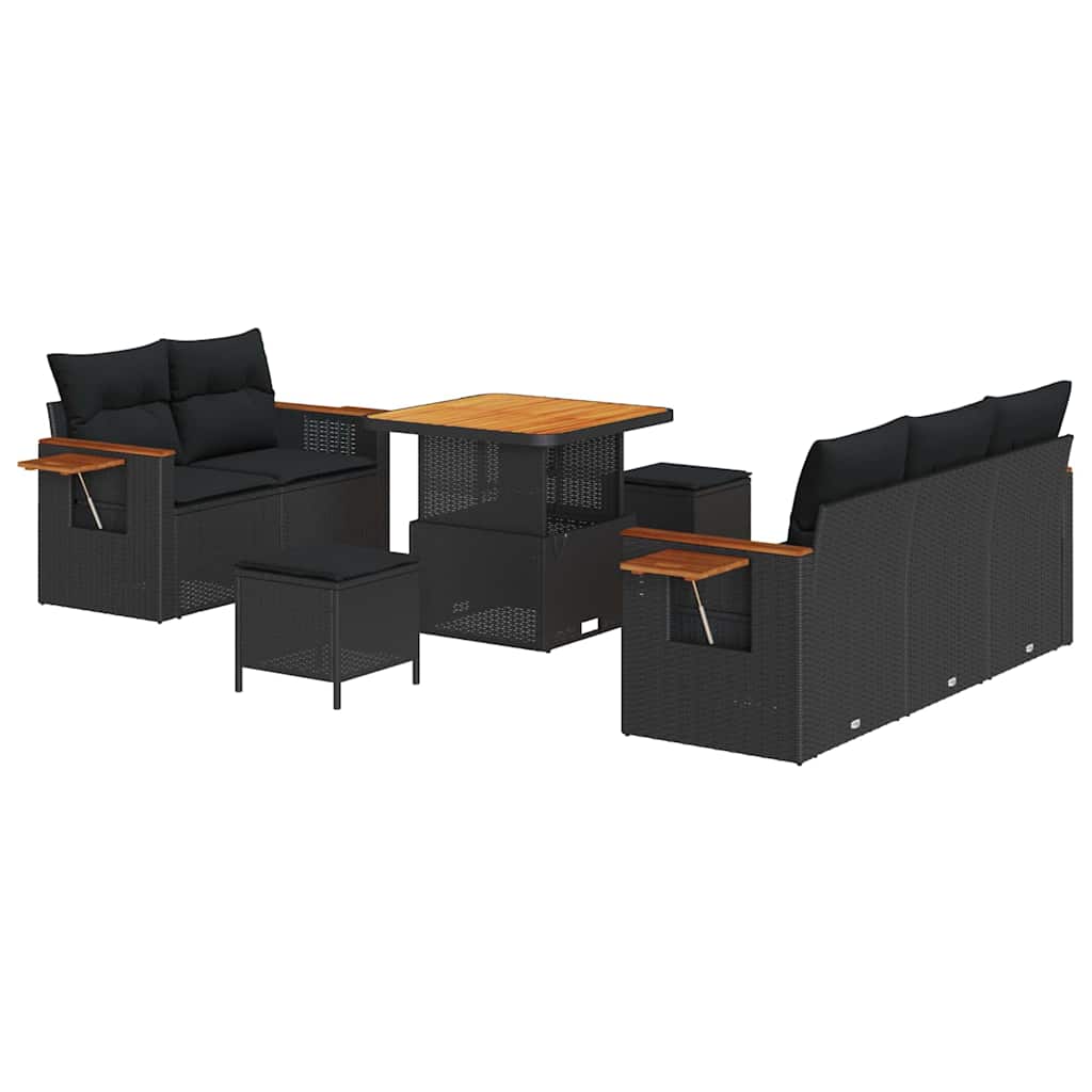 Garden Sofa Set with Cushion 8 pcs Black Poly rattan