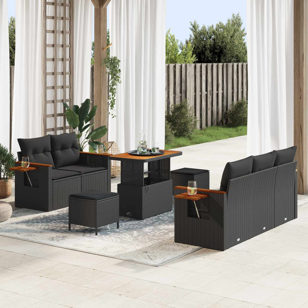 Garden Sofa Set with Cushion 10 pcs Black Poly Rattan