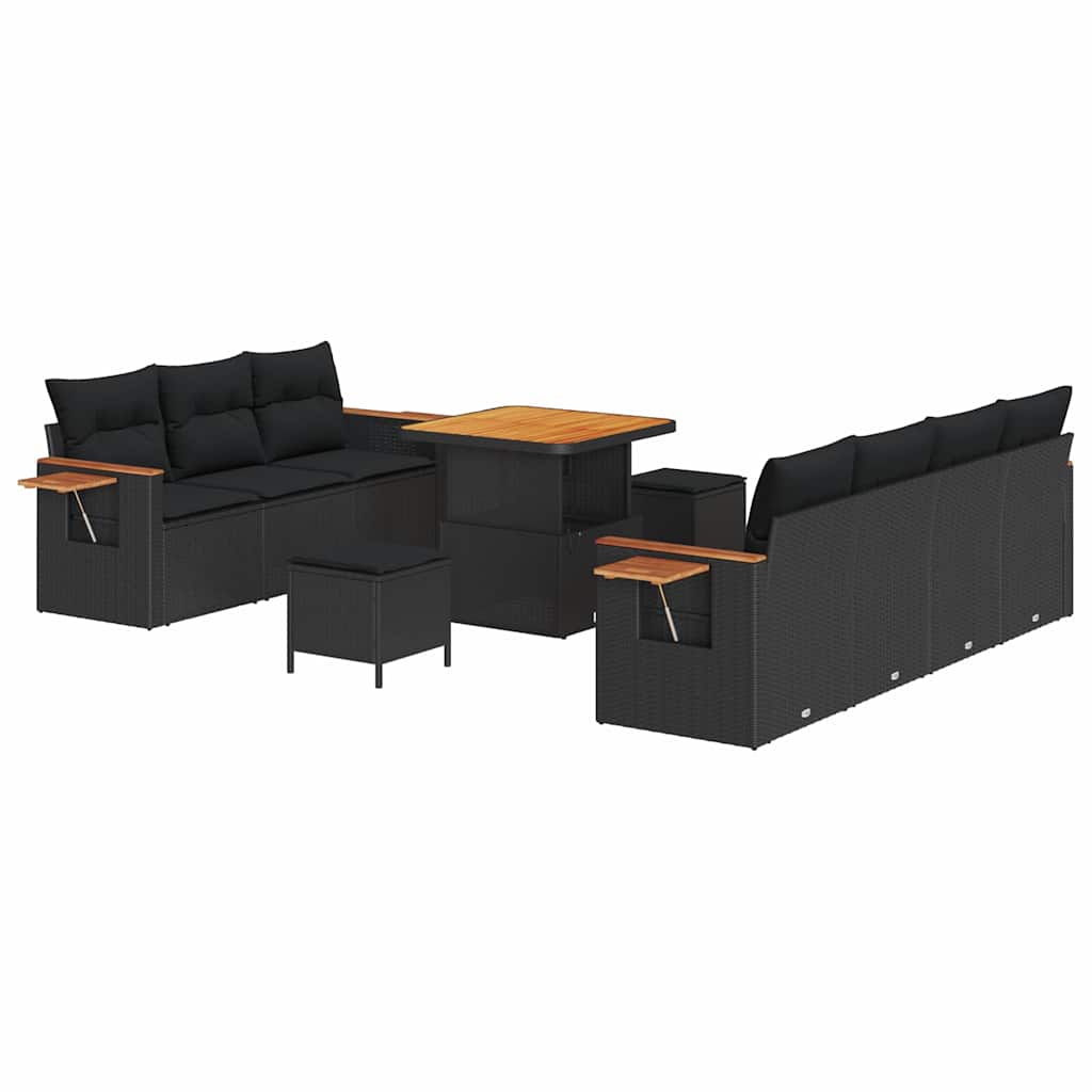 Garden Sofa Set with Cushion 10 pcs Black Poly rattan
