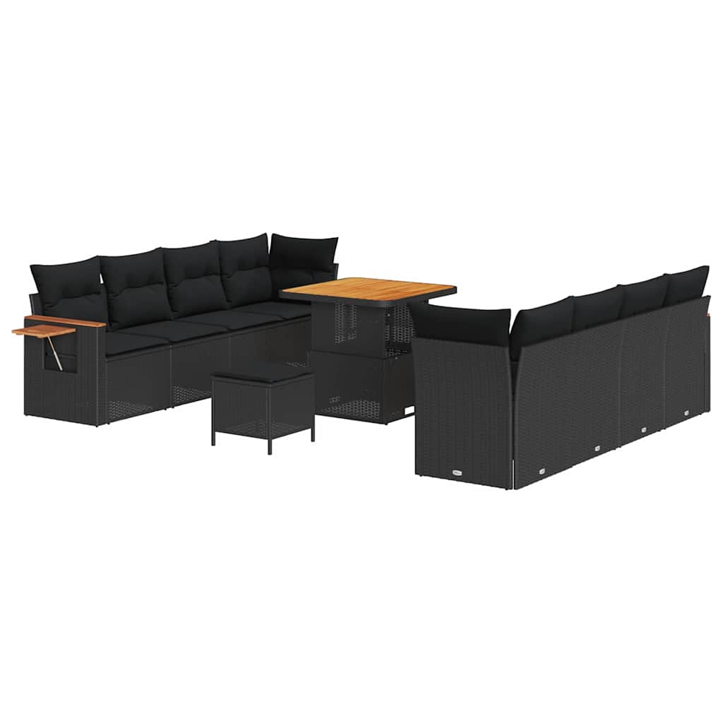 Garden Sofa Set with Cushion 11 pcs Black Poly rattan