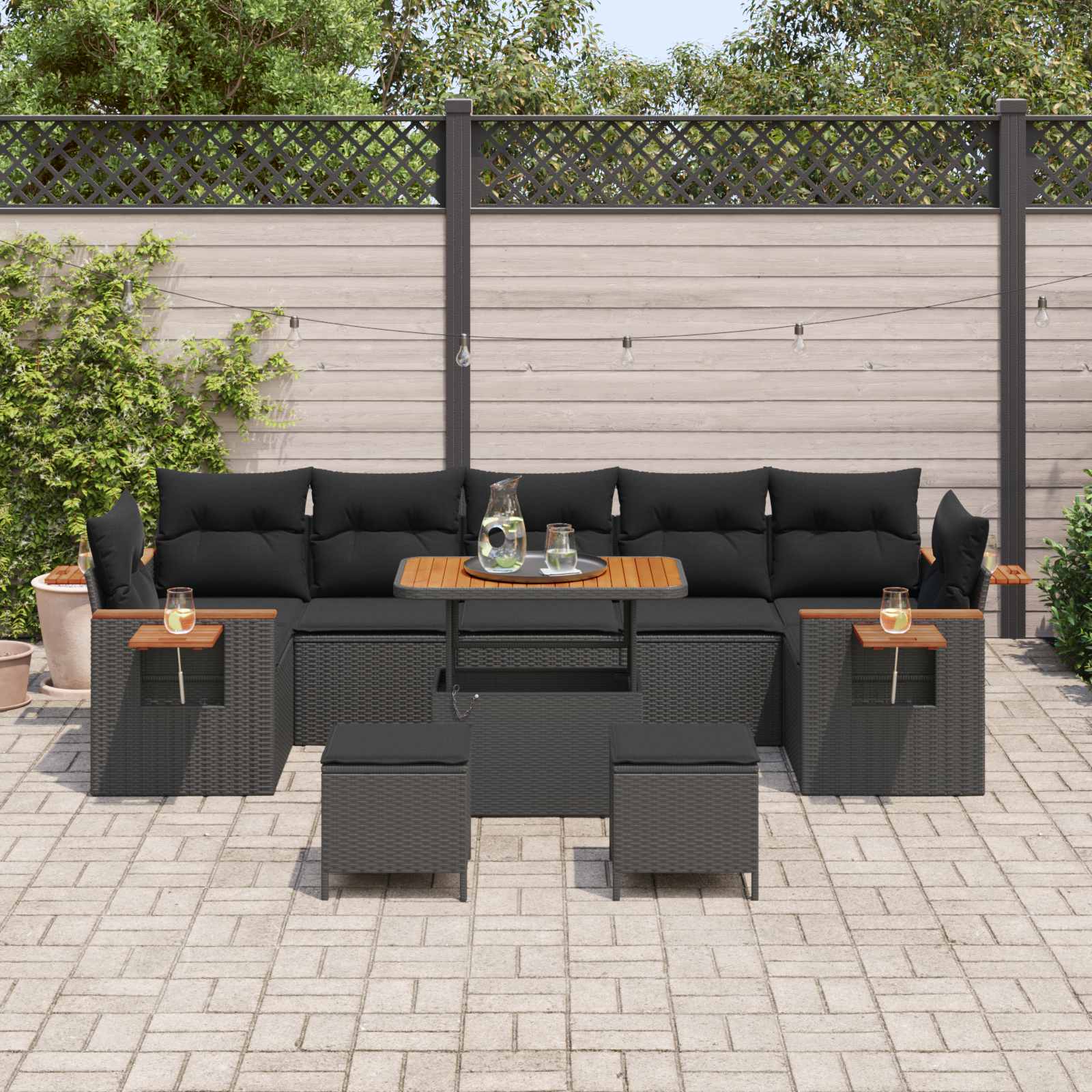 Garden Sofa Set with Cushion 13 pcs Black Poly Rattan