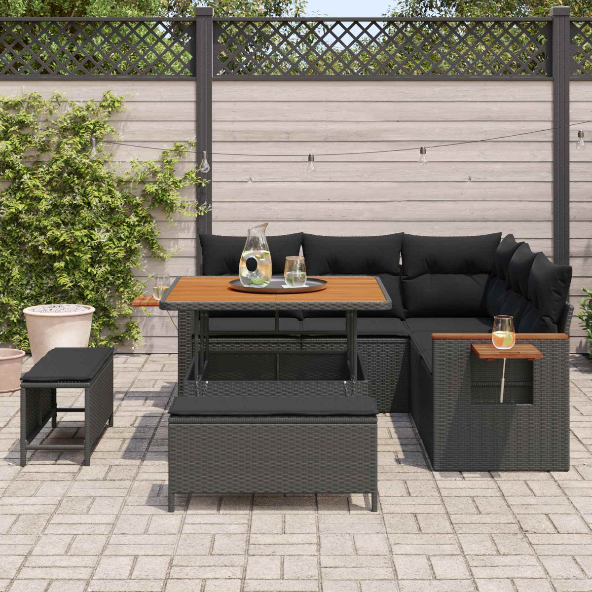 Garden Sofa Set with Cushion 9 pcs Black Poly Rattan