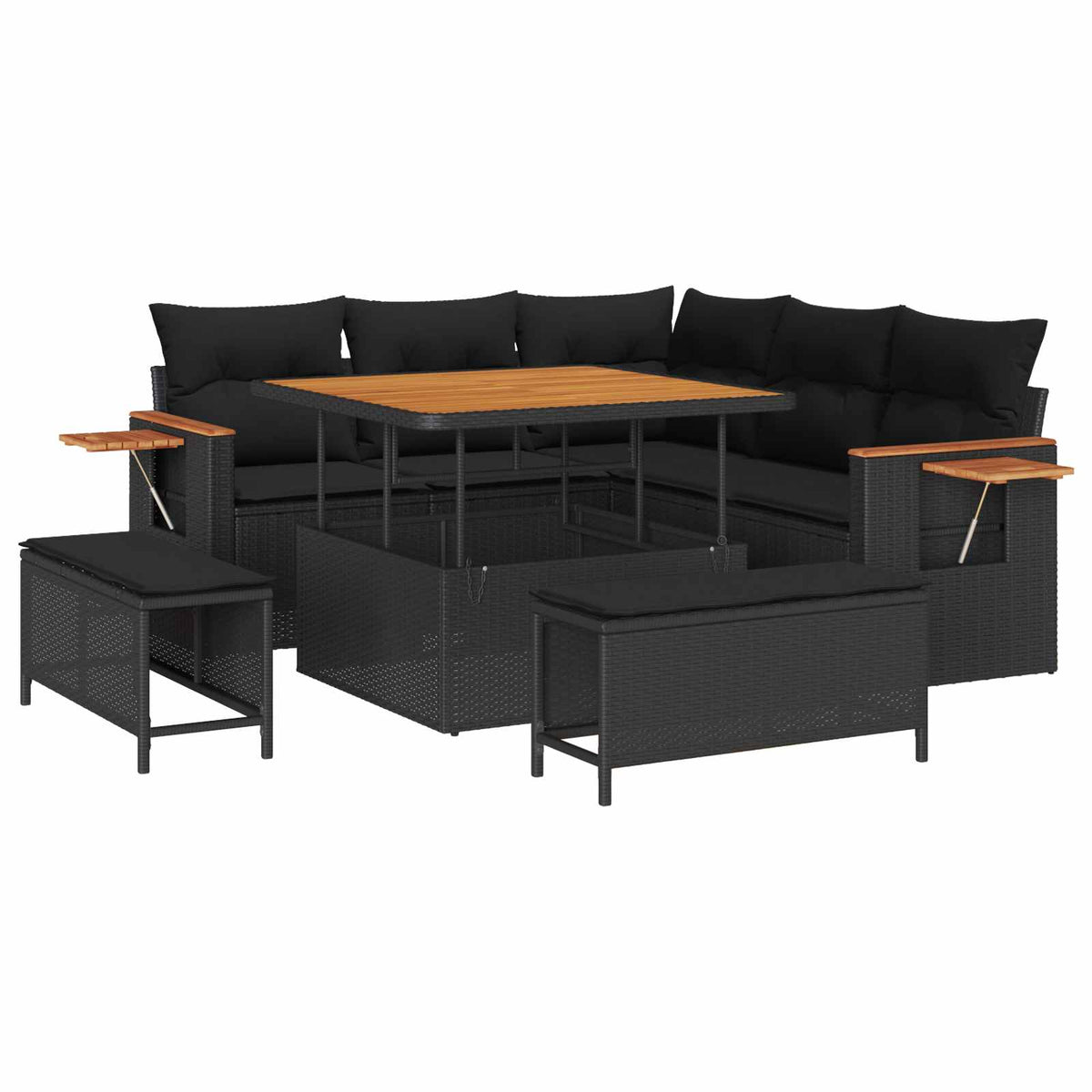 Garden Sofa Set with Cushion 9 pcs Black Poly Rattan