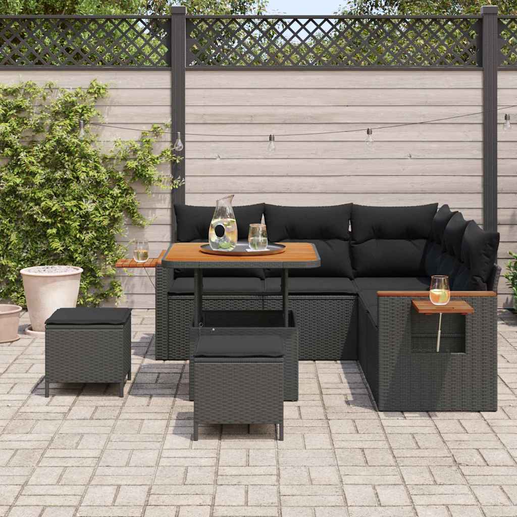 Garden Sofa Set with Cushion with Storage Black Poly rattan