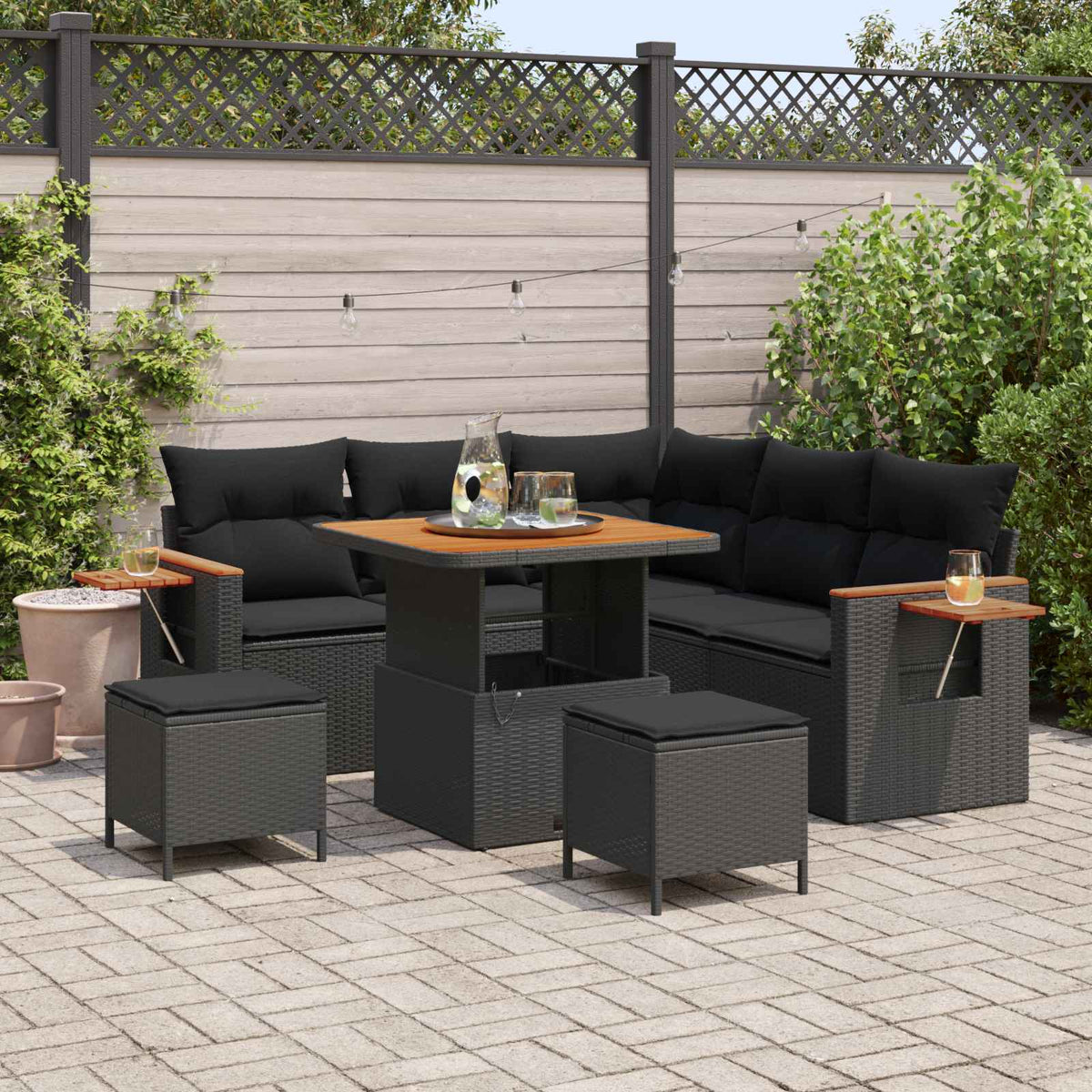 Garden Sofa Set with Cushion 9 pcs Black Poly Rattan