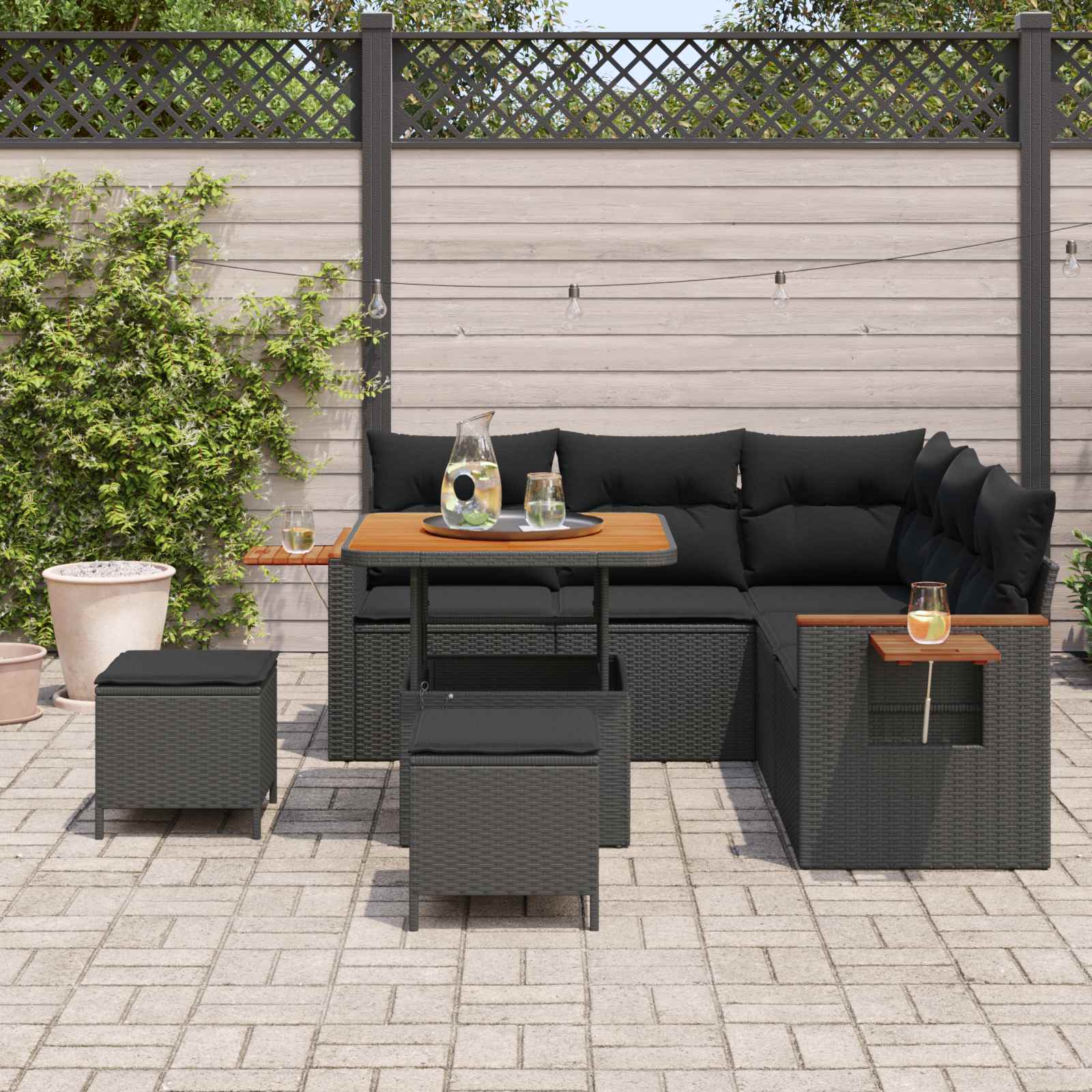 Garden Sofa Set with Cushion 9 pcs Black Poly Rattan