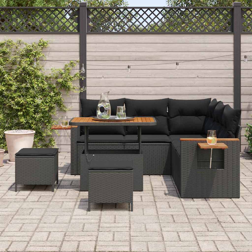 Garden Sofa Set with Cushion with Storage Black Poly rattan