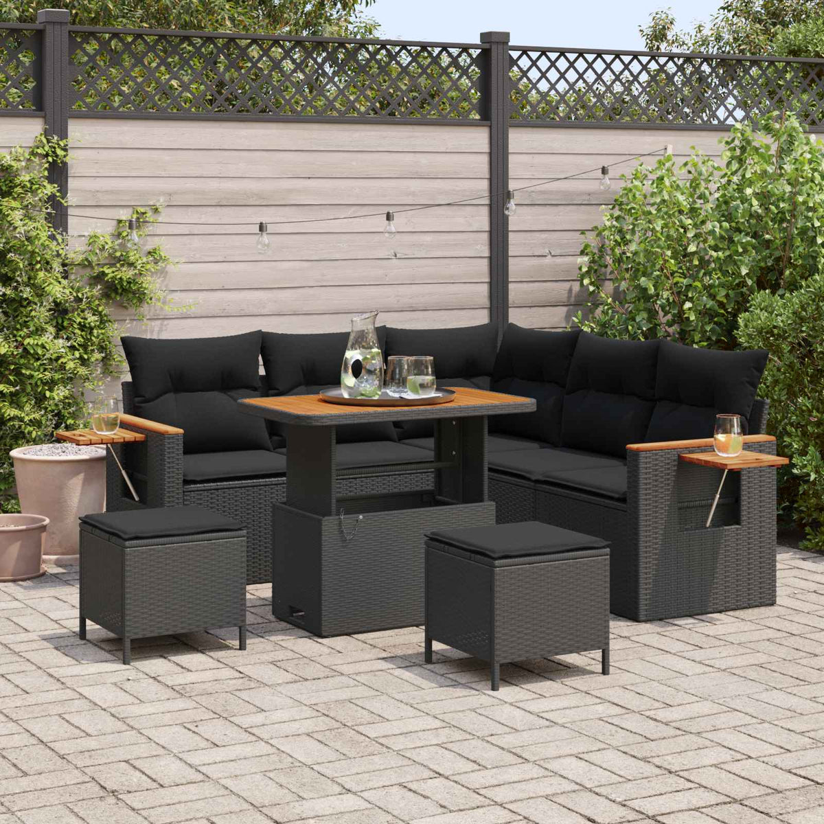 Garden Sofa Set with Cushion 9 pcs Black Poly Rattan