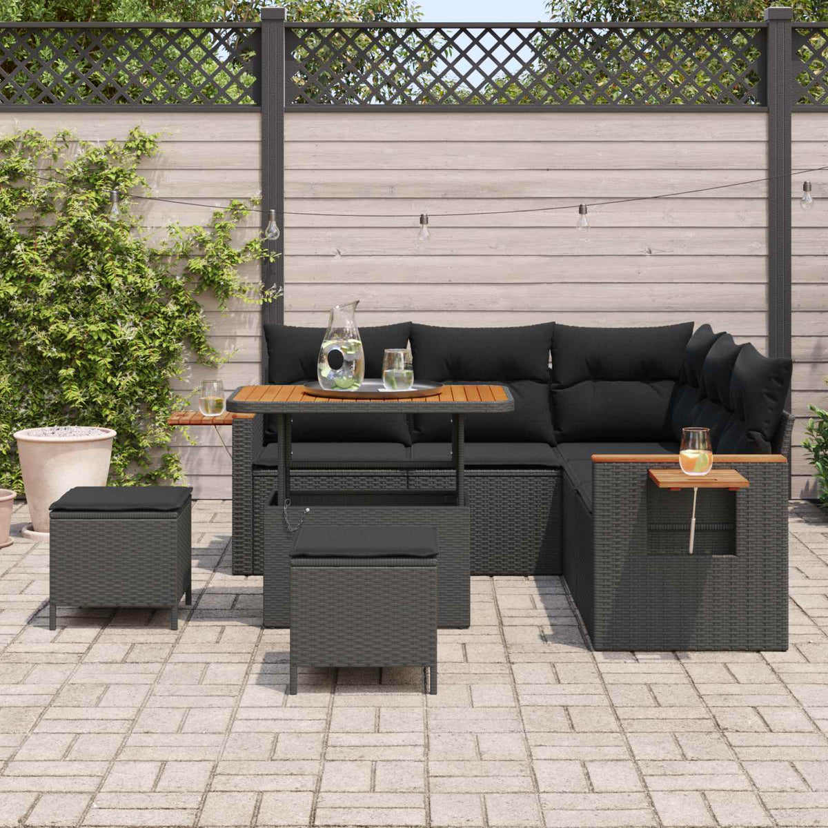Garden Sofa Set with Cushion 9 pcs Black Poly Rattan