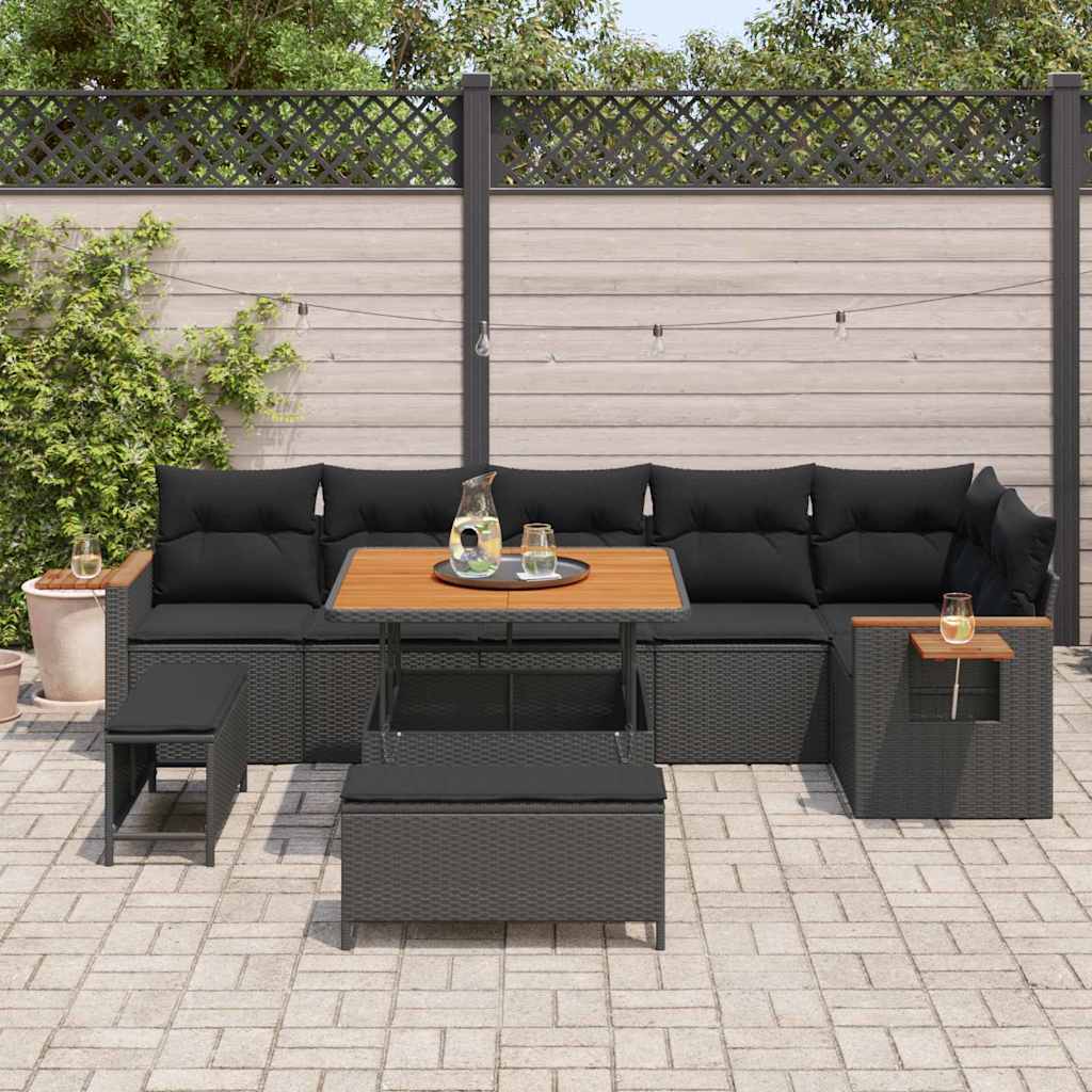 Garden Sofa Set with Cushion 9 pcs Black Poly rattan