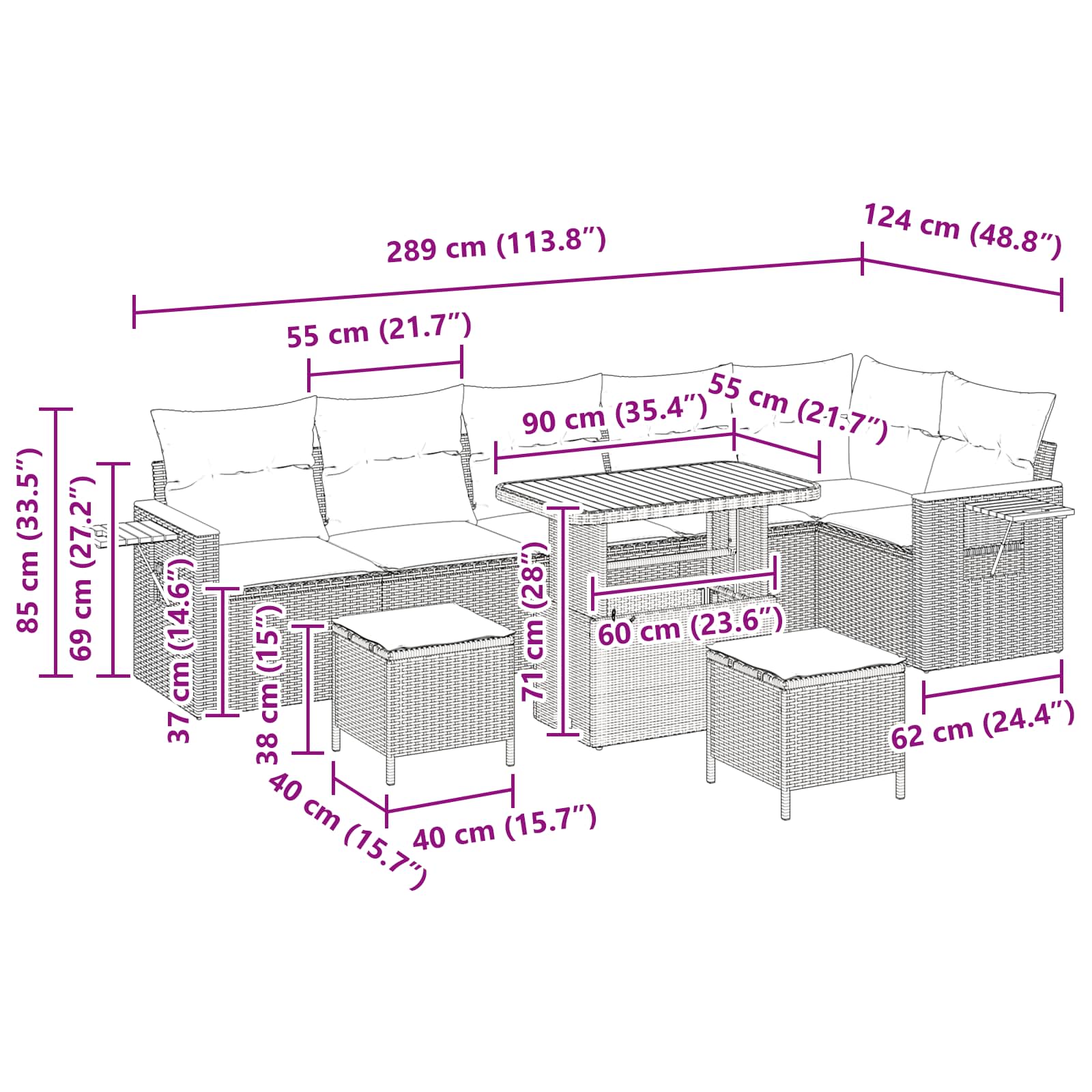 Garden Sofa Set with Cushion 11 pcs Black Poly Rattan