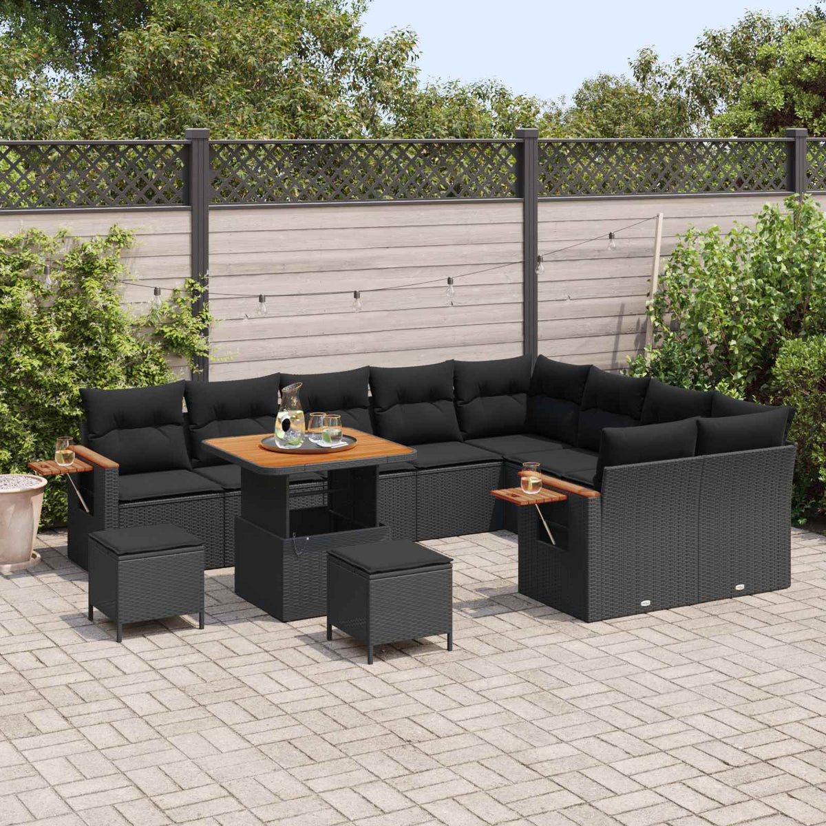 Garden Sofa Set with Cushion 13 pcs Black Poly Rattan