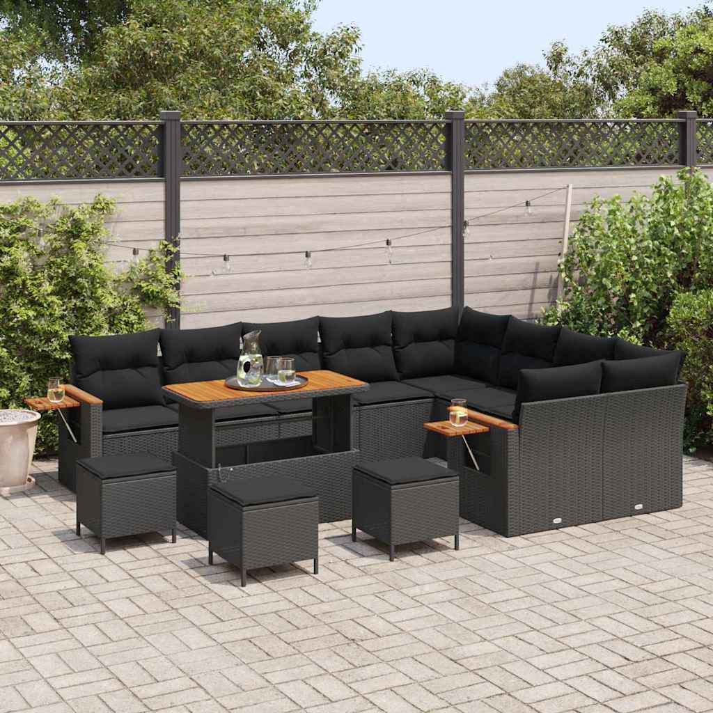 Garden Sofa Set with Cushion 13 pcs Black Poly rattan