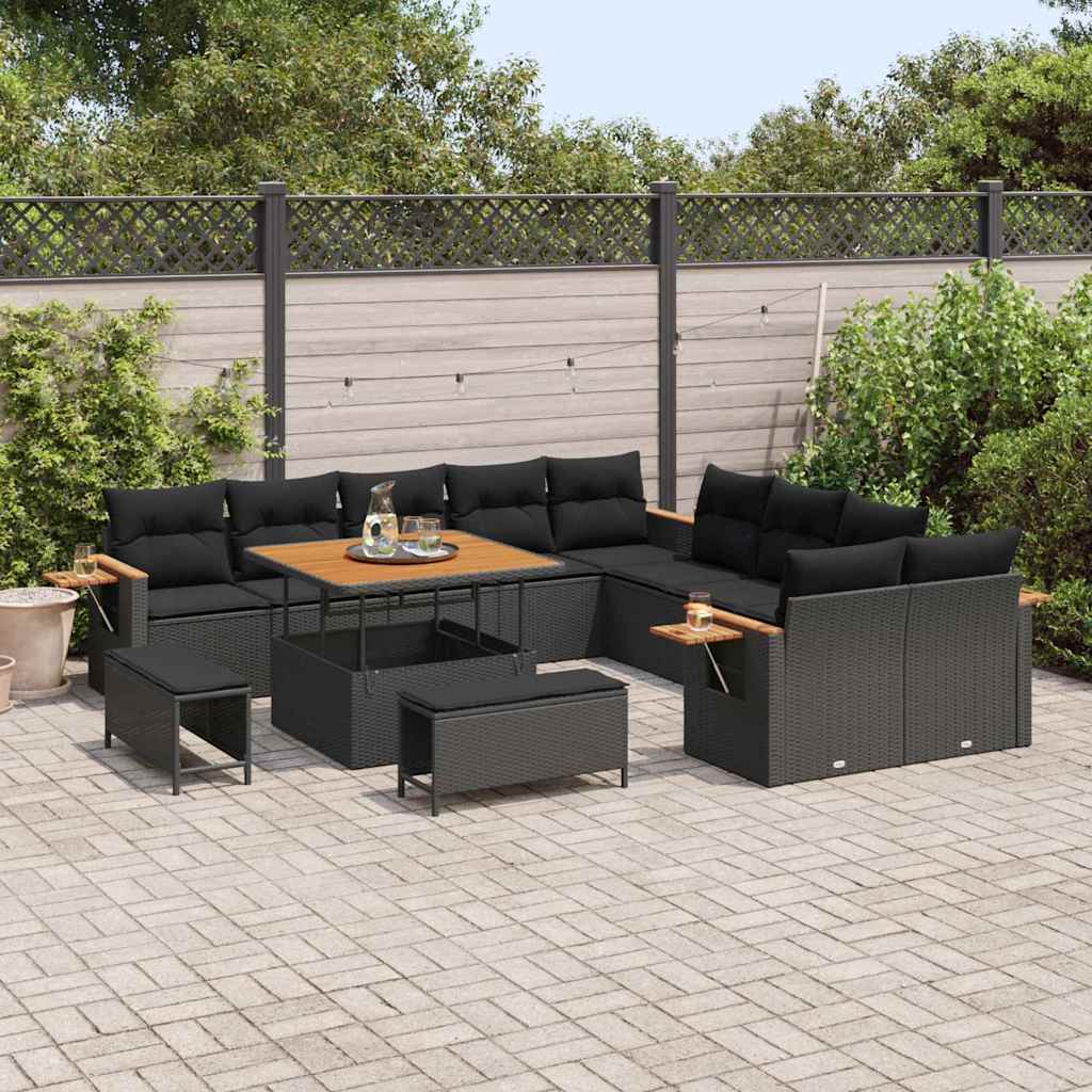 Garden Sofa Set with Cushion 13 pcs Black Poly rattan