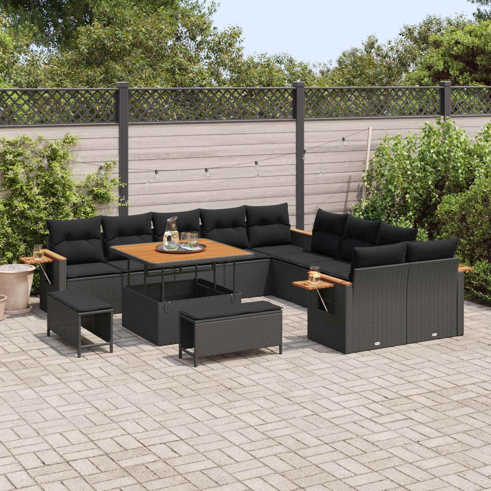 Garden Sofa Set with Cushion 17 pcs Black Poly Rattan