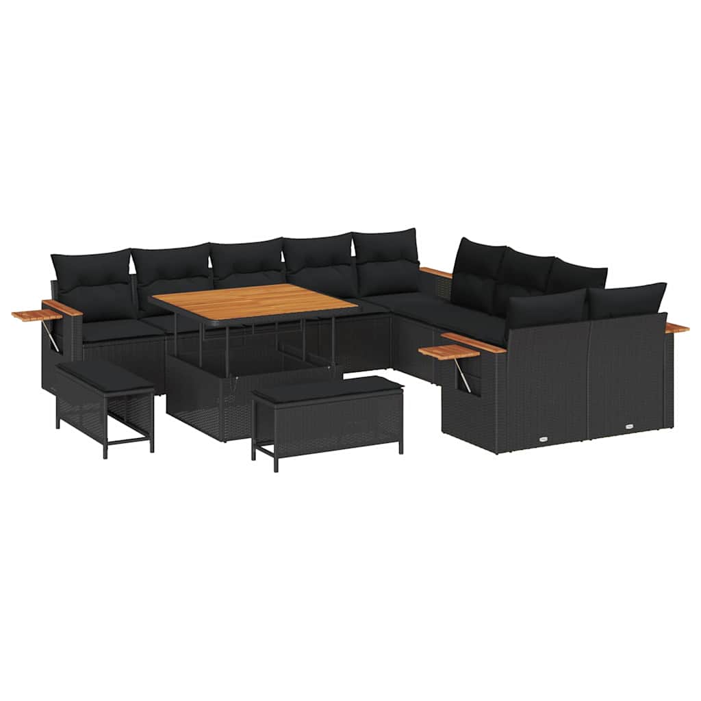 Garden Sofa Set with Cushion 13 pcs Black Poly rattan