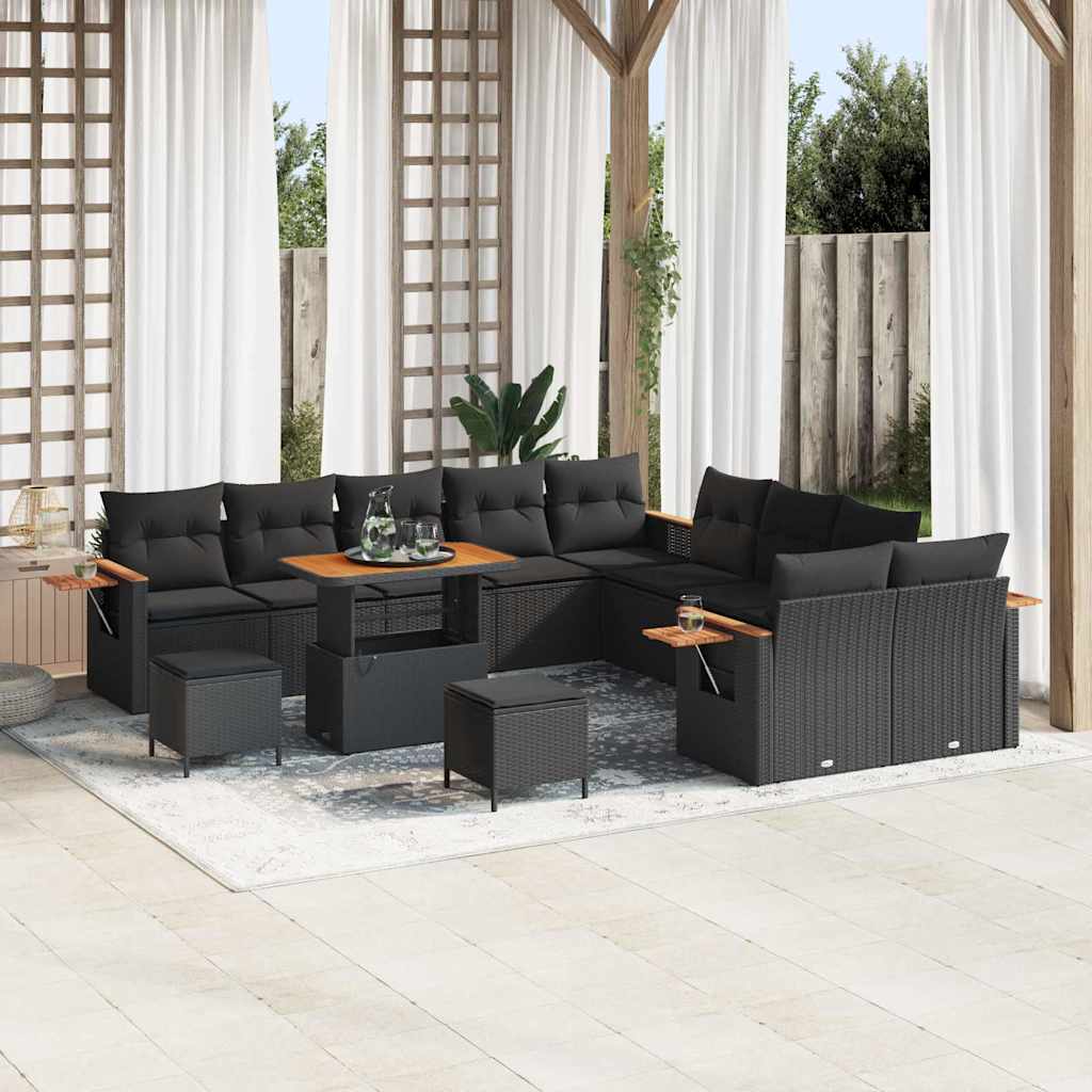 Garden Sofa Set with Cushion 13 pcs Black Poly rattan