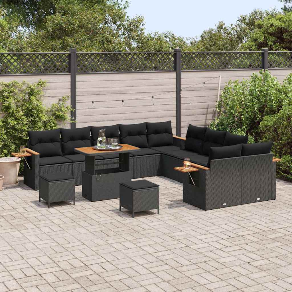Garden Sofa Set with Cushion with Storage Black Poly rattan
