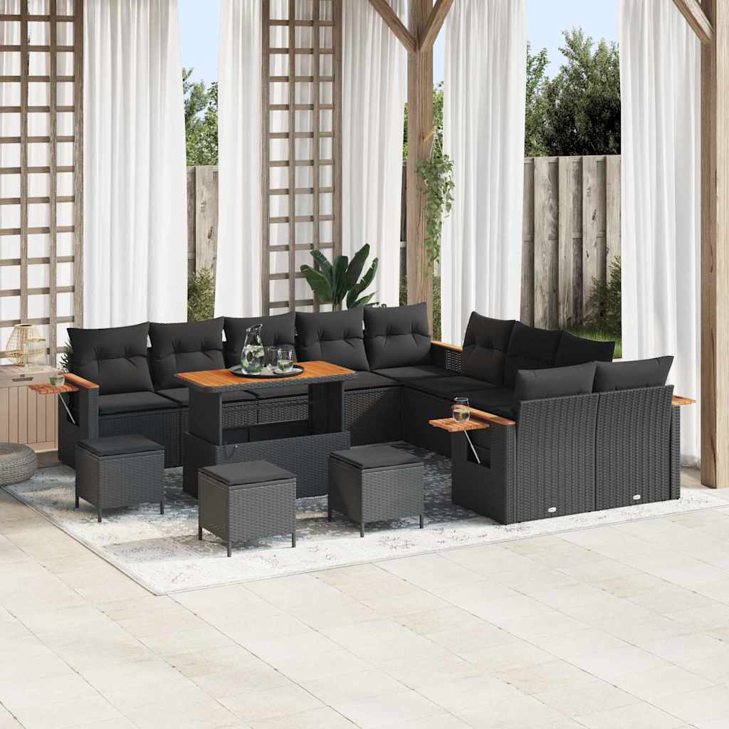Garden Sofa Set with Cushion 14 pcs Black Poly rattan