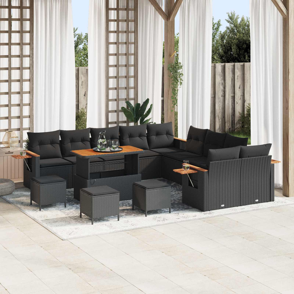 Garden Sofa Set with Cushion 18 pcs Black Poly Rattan