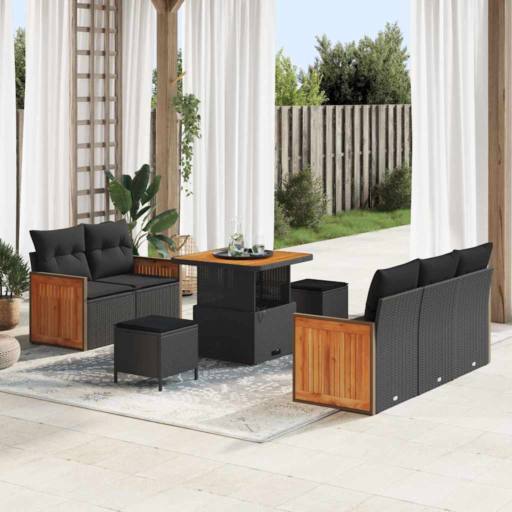 Garden Sofa Set with Cushion with Storage Black Poly rattan