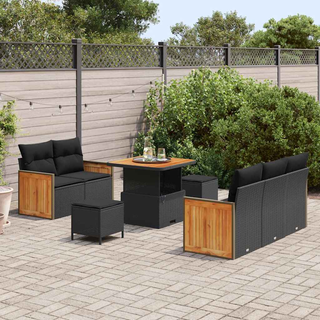 Garden Sofa Set with Cushion with Storage Black Poly rattan