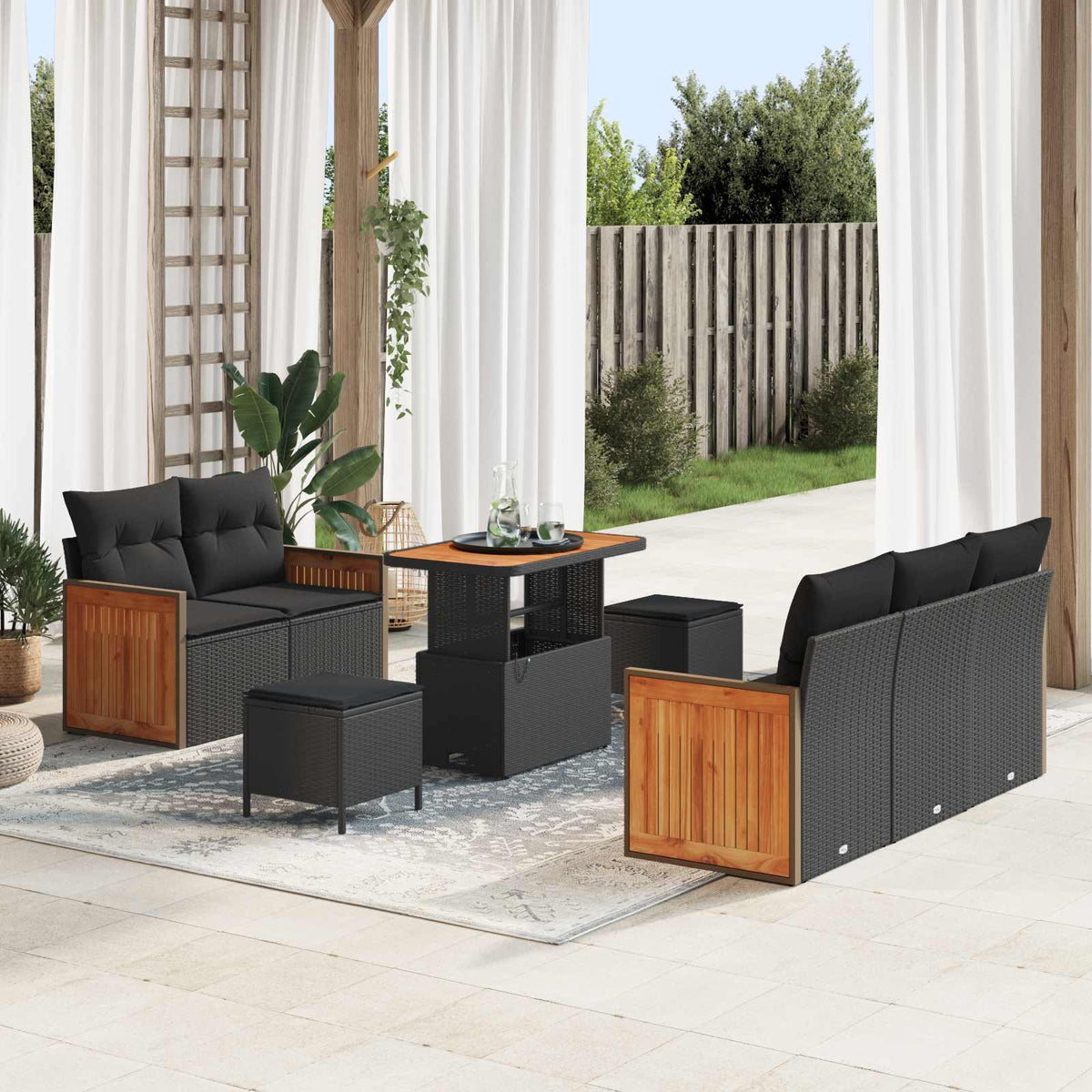 Garden Sofa Set with Cushion 10 pcs Black Poly Rattan