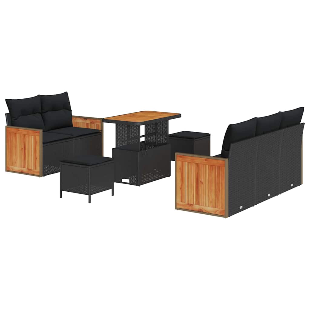 Garden Sofa Set with Cushion 8 pcs Black Poly rattan