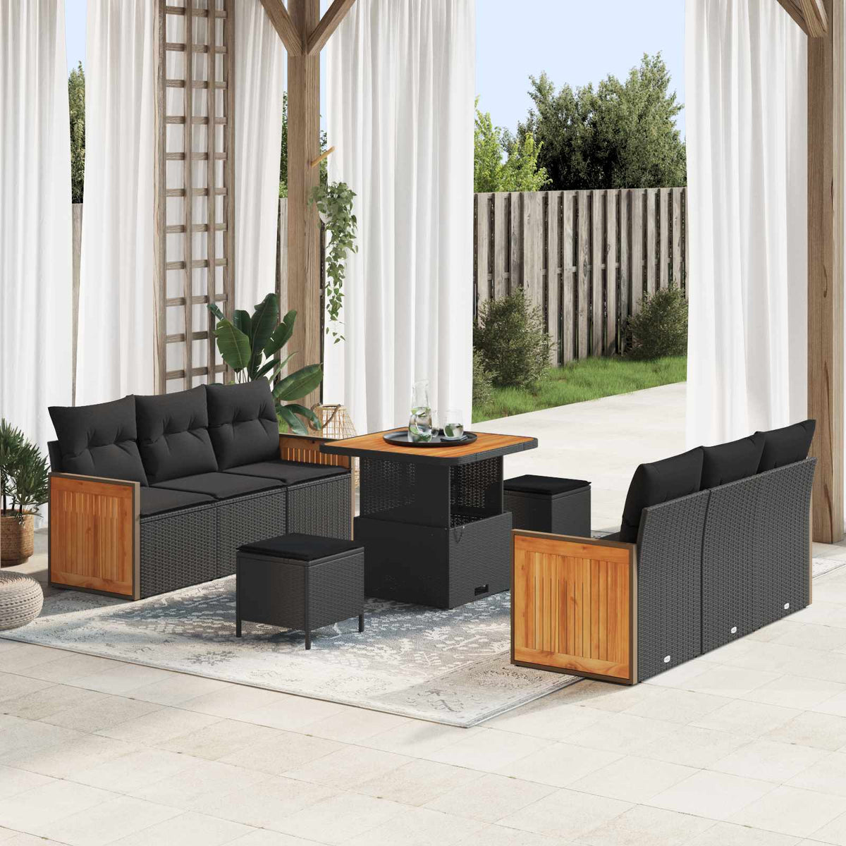 Garden Sofa Set with Cushion 11 pcs Black Poly Rattan