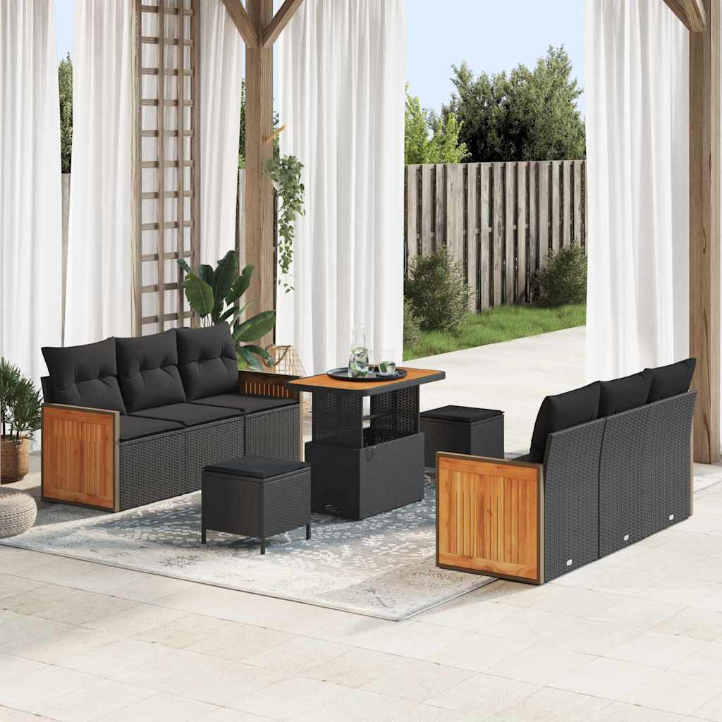 Garden Sofa Set 9 pcs Black Poly Rattan