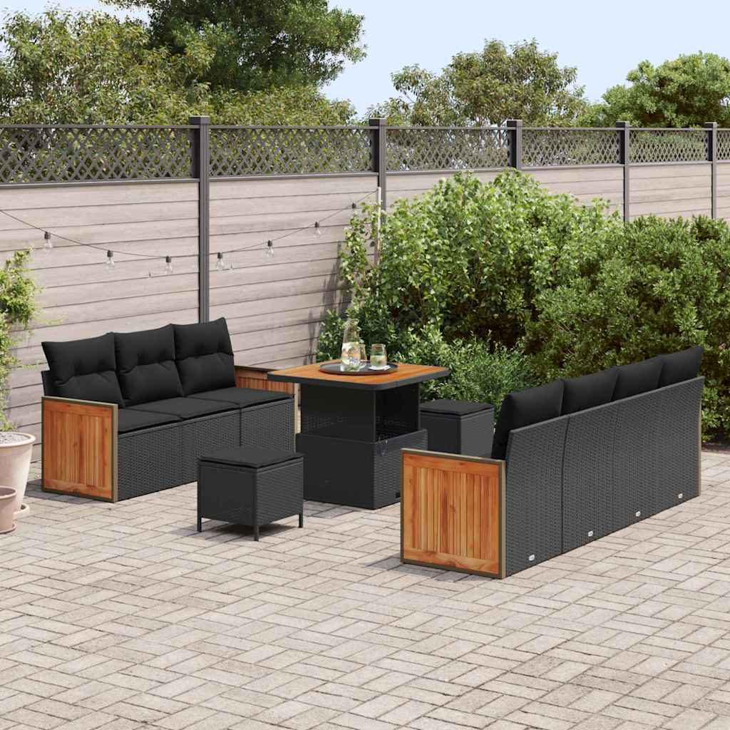 Garden Sofa Set 10 pcs Black and Brown Poly Rattan