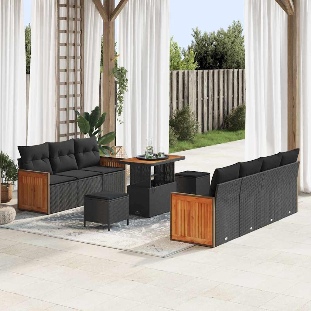 Garden Sofa Set 10 pcs Black Poly Rattan