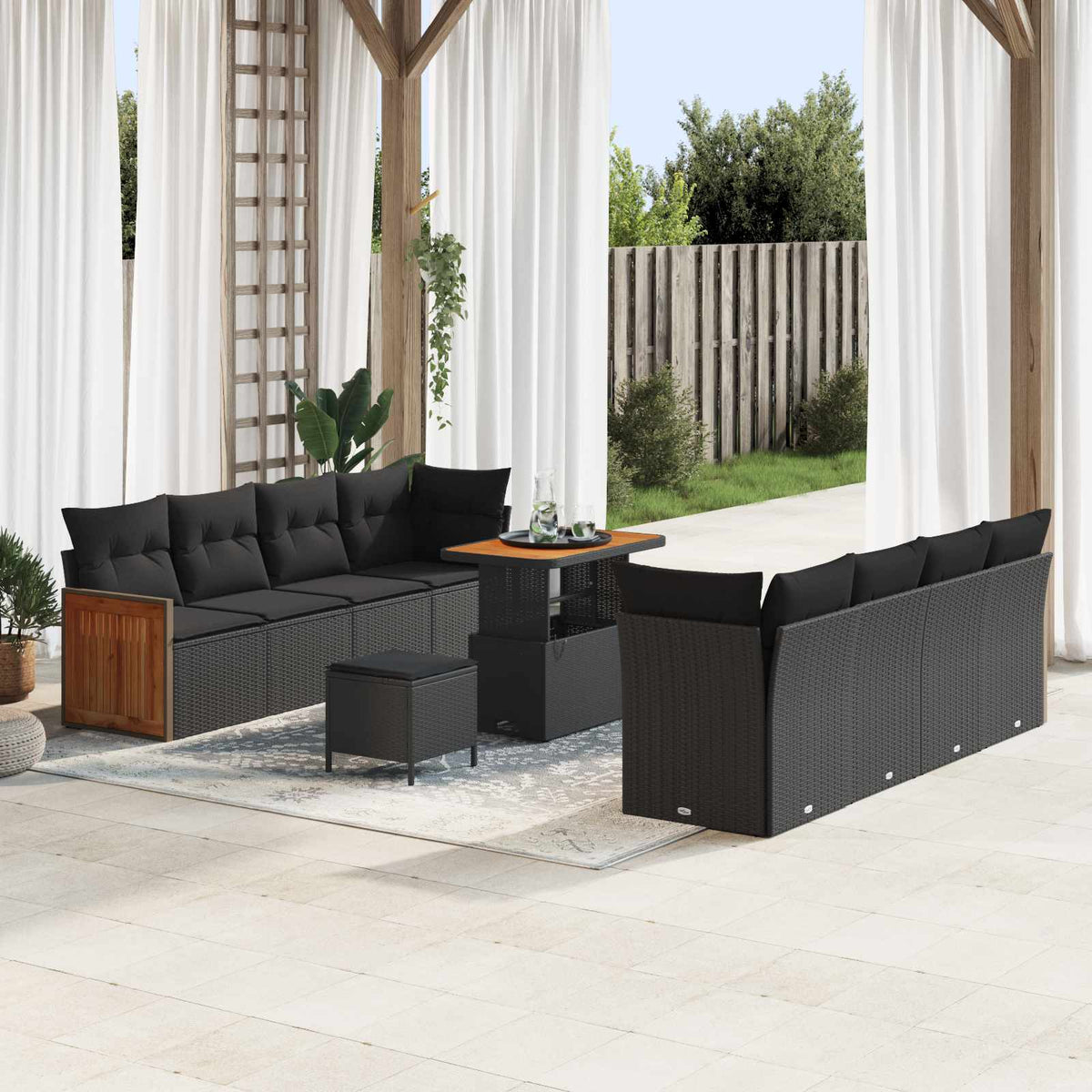 Garden Sofa Set with Cushion 12 pcs Black Poly Rattan