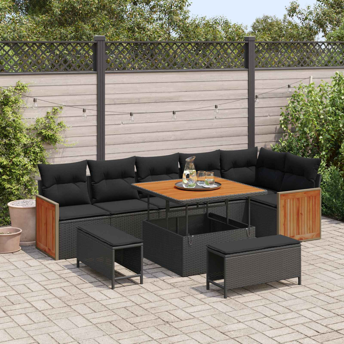 Garden Sofa Set with Cushion 11 pcs Black Poly Rattan