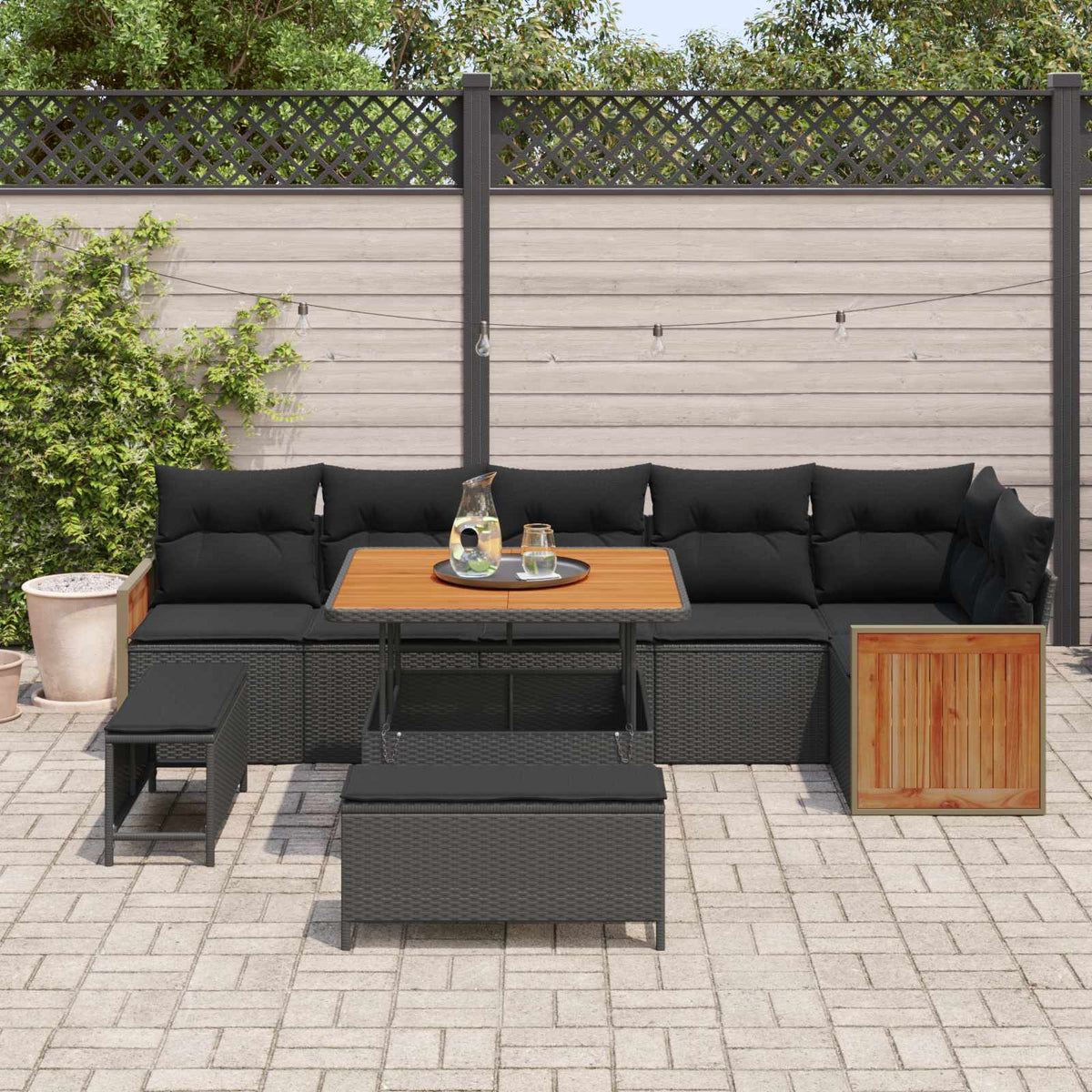 Garden Sofa Set with Cushion 11 pcs Black Poly Rattan