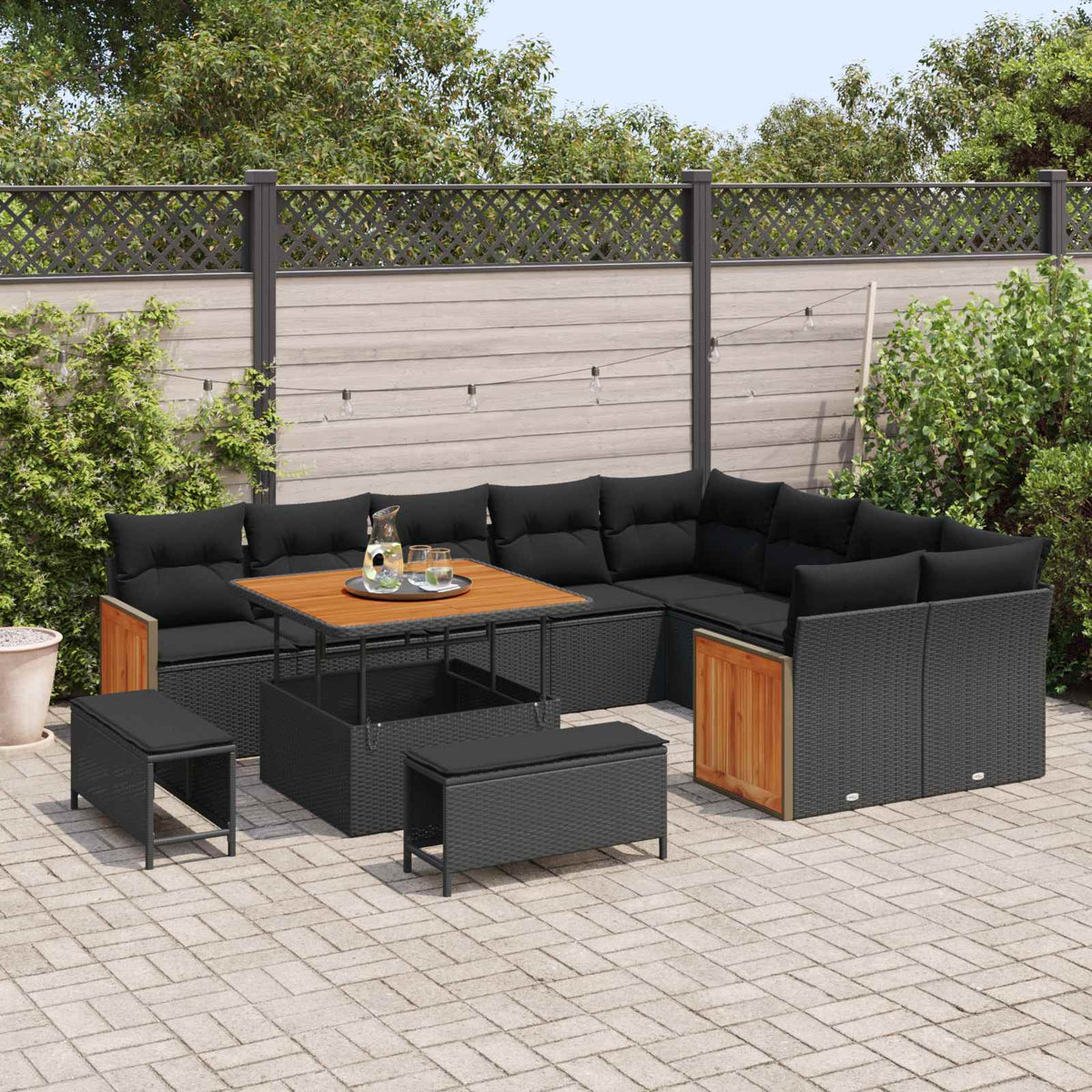 Garden Sofa Set with Cushion 13 pcs Black Poly Rattan