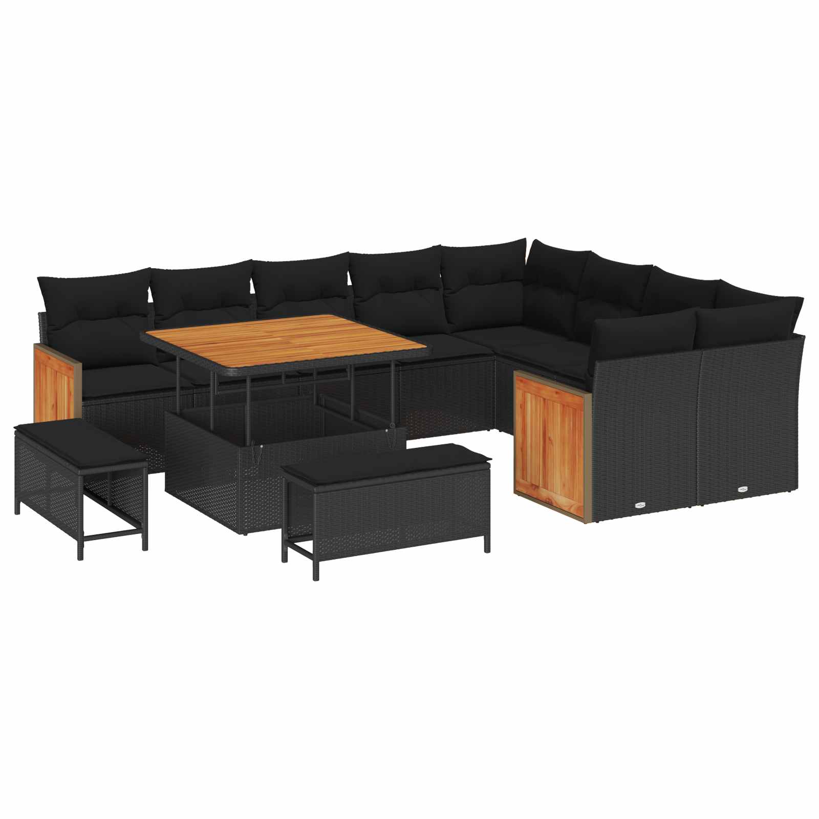 Garden Sofa Set with Cushion 13 pcs Black Poly Rattan