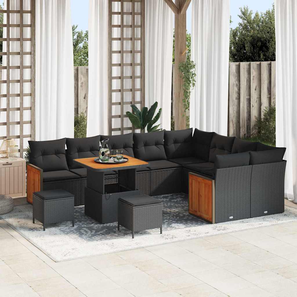 Garden Sofa Set 12 pcs Black Poly Rattan
