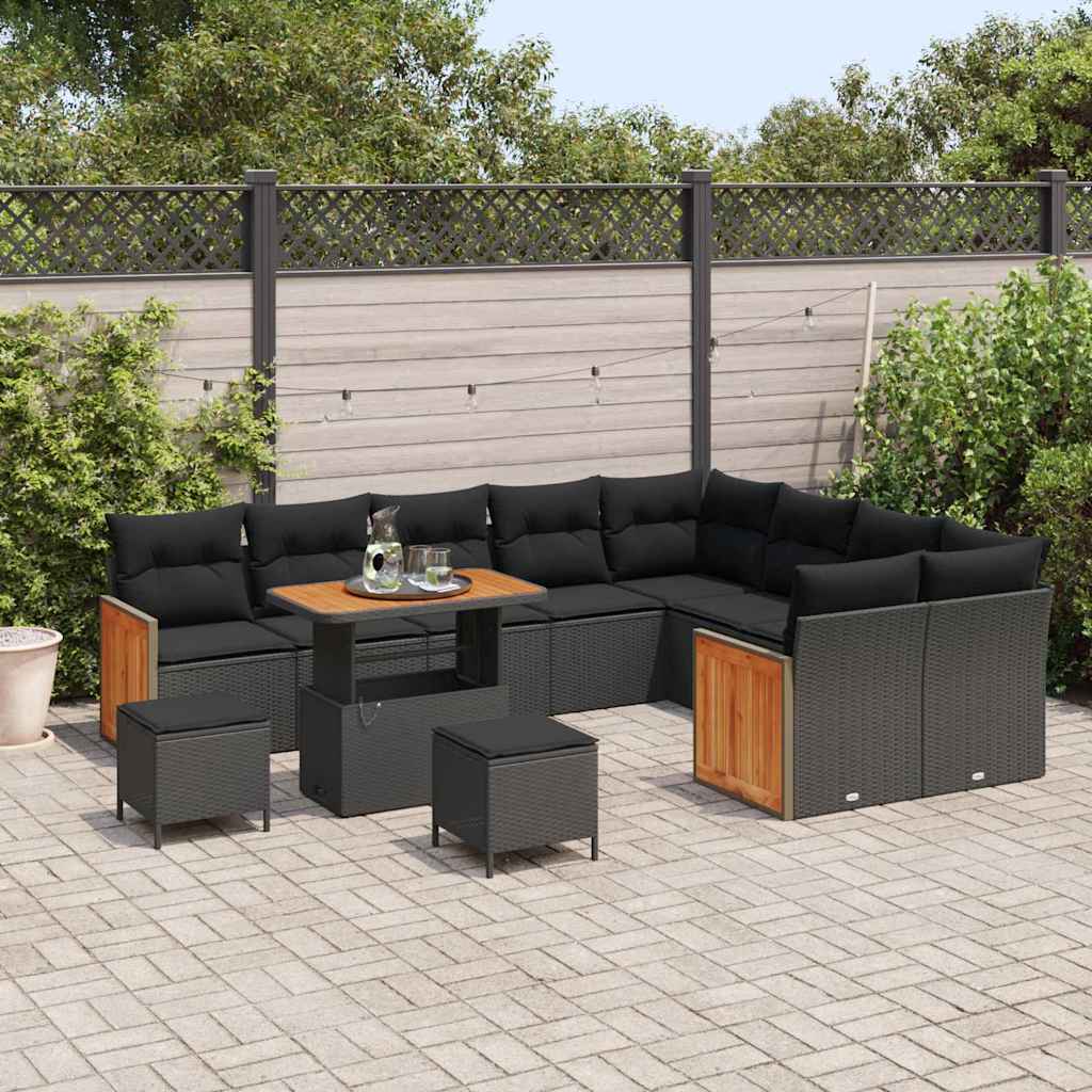 Garden Sofa Set 12 pcs Black Poly Rattan