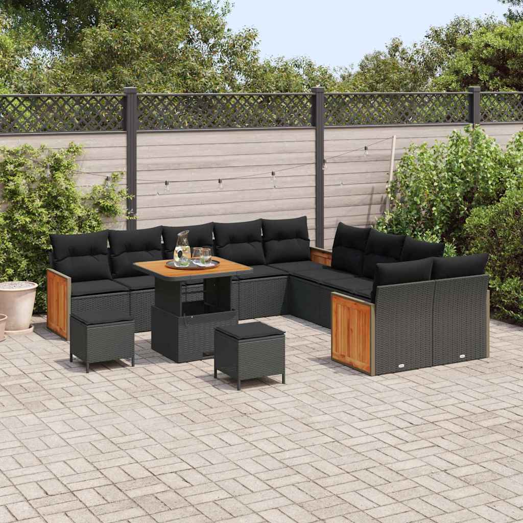 Garden Sofa Set 13 pcs Black Poly Rattan