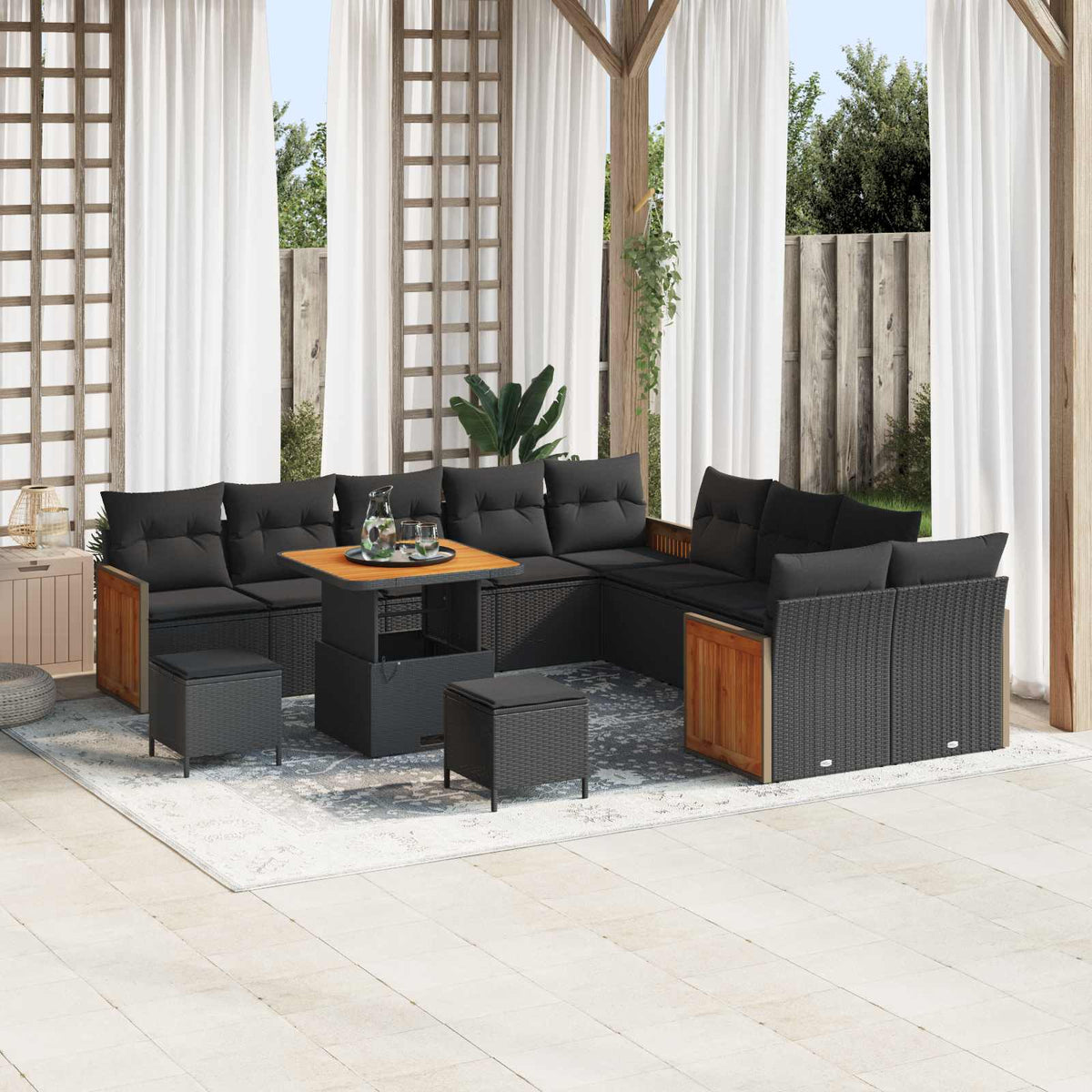 Garden Sofa Set with Cushion 17 pcs Black Poly Rattan