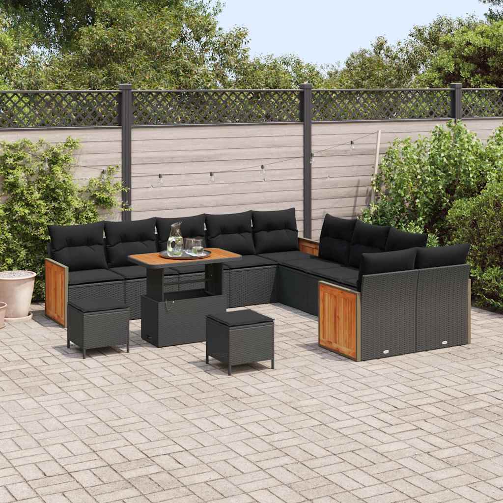 Garden Sofa Set 13 pcs Black Poly Rattan