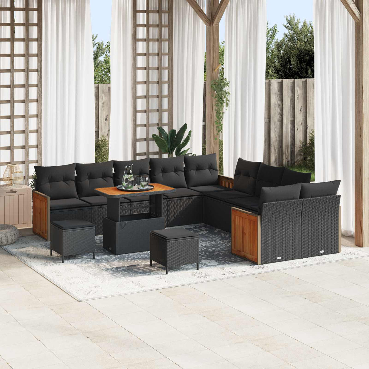 Garden Sofa Set with Cushion 17 pcs Black Poly Rattan