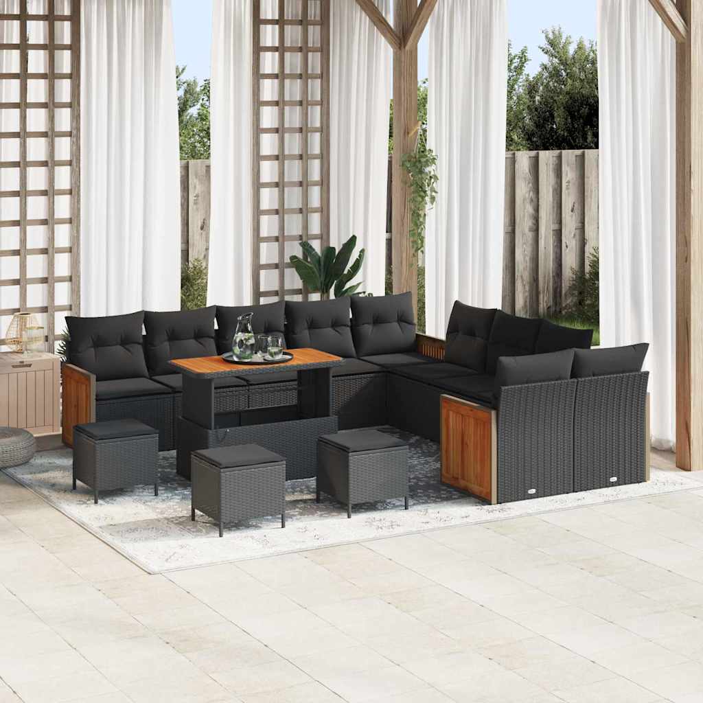 Garden Sofa Set 14 pcs Black Poly Rattan