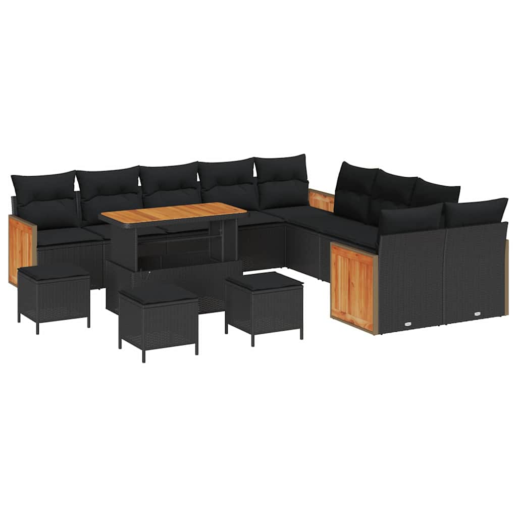 Garden Sofa Set 14 pcs Black Poly Rattan