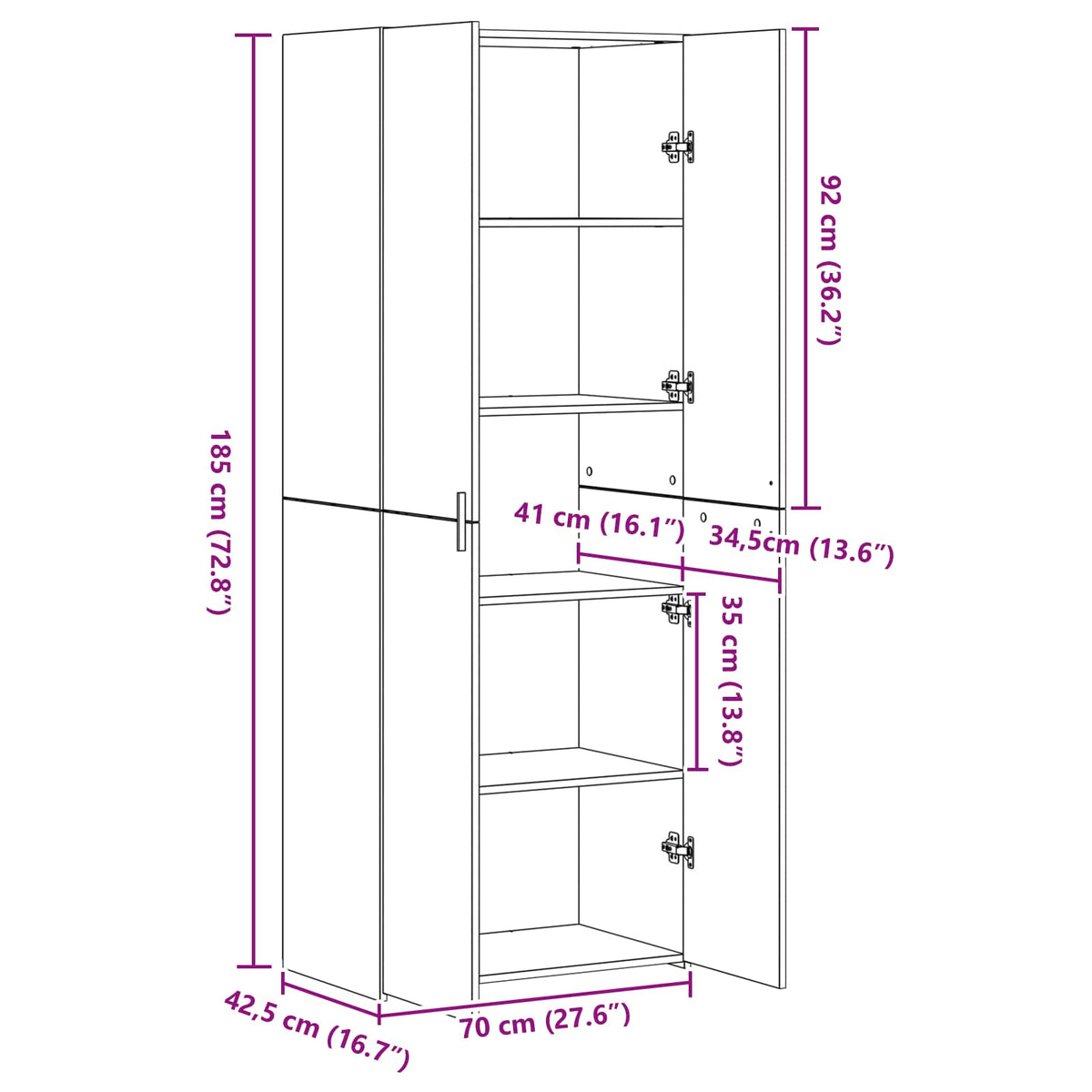 Highboard 2 pcs Artisan Oak 70 x 42,5 x 185 cm