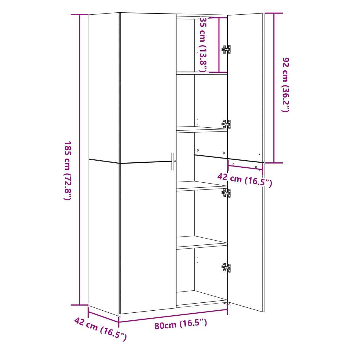 Highboard 2 pcs Black Oak 80 x 42 x 185 cm
