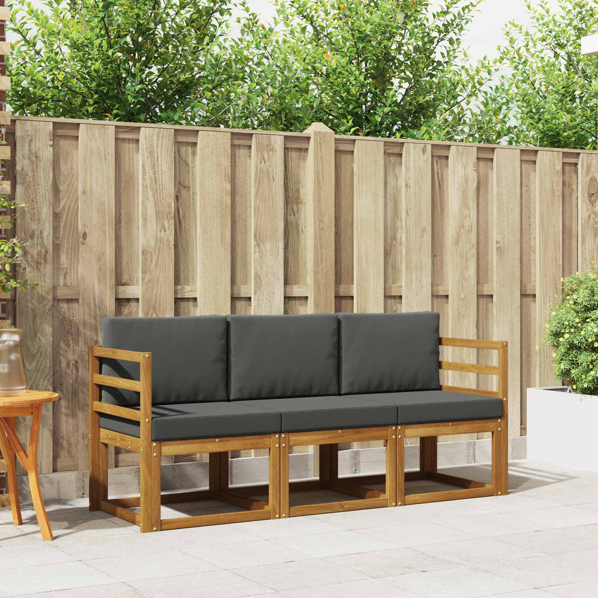 Outdoor Sofa Set with Cushion 3 pcs Natural and Anthracite